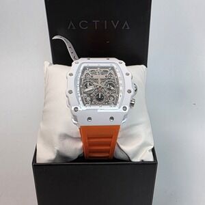 NEW Activa Fury X Invicta Men's Watch w/ Skeleton Dial 44.3mm Orange Band #870